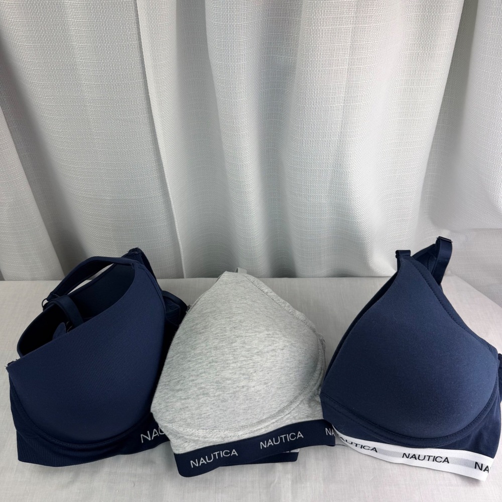 Nautica Intimates Bra Bundle Set of 3 Navy Grey Underwire Wireless 40DD 6353-28
